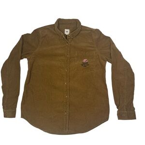 Vans XL Brown Corduroy Button-Up Shirt‎ Embroidered Logo Skate Style